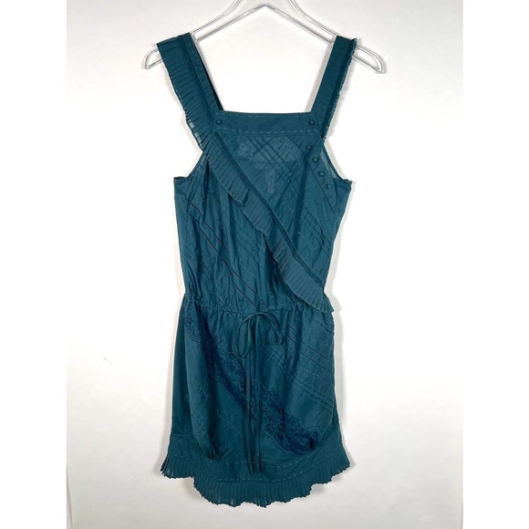 𝅺BCBGMaxazria Runway Dress XS Pine Green Cotton Ruffled Sleeveless Lace EUC! - Picture 1 of 10